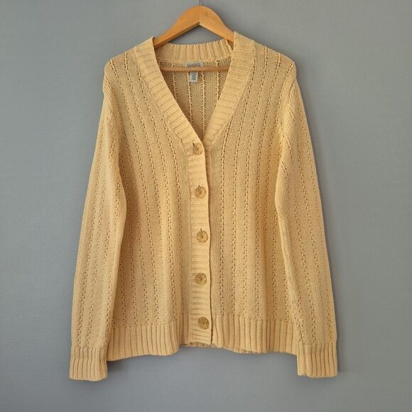 Classic Elements VTG Yellow Cable Knit Button Up Cardigan Sweater Women’s Large - Picture 7 of 7